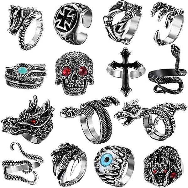 9-15 stk Vintage Punk Ringe Til Mænd Kvinder Slange Ring Drager O