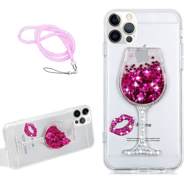 Flytande Glitterfodral för iPhone 16 Pro 6.3\", 3D Vinglas Design Bling Diamant Glittrande Flytande Sekvenser C