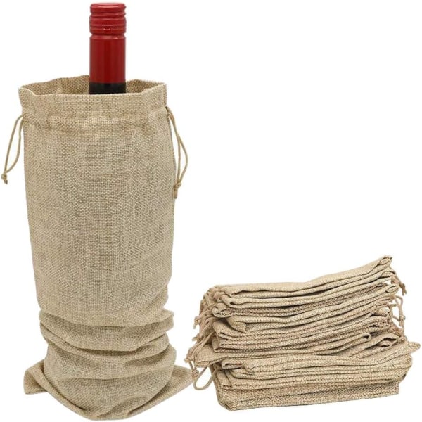 Brown Burlap Wine Bags with Drawstring 750ml Pack of 10