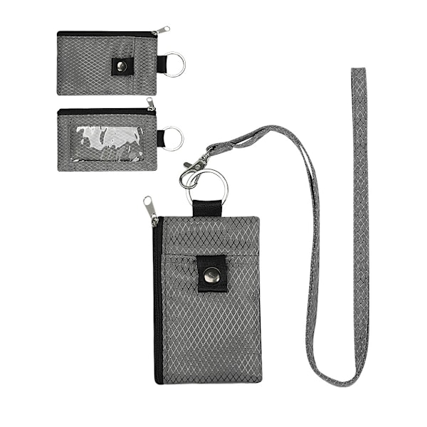 Män Grå Minimalistisk RFID-Blockerande Liten Plånbok med ID-Fönster, Vattentät Zip ID-Fodral Plånbok med Snodd Nyckelring