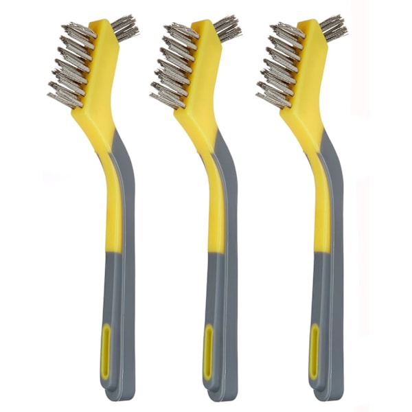 4 stk. Basics 3-delers mini-børster i rustfritt stål med ergonomisk håndtak, svart, gul