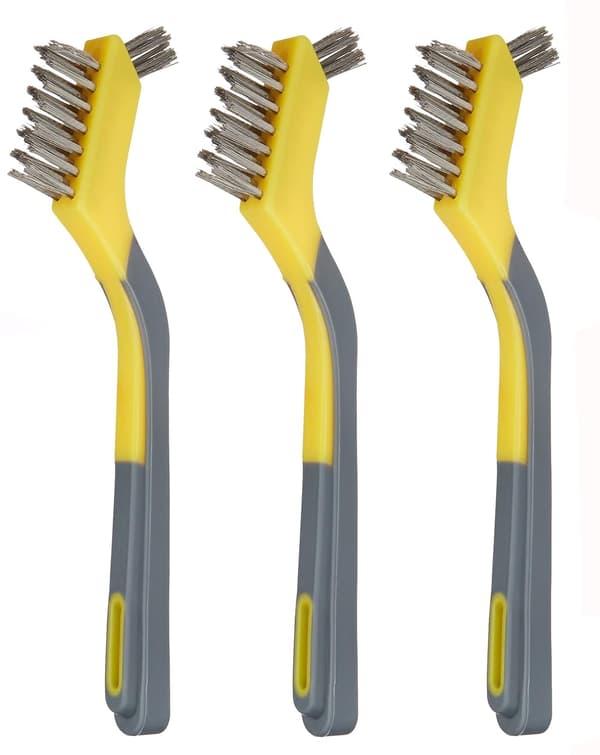 4 stk. Basics 3-delt mini-børstesæt i rustfrit stål med ergonomisk håndtag, Sort, gul