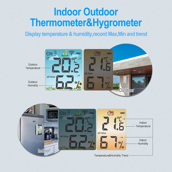 noir Station Meteo Interieur Exterieur Sans Fil, Thermomètre et Hygromètre Thermomètre Intérieur Ext