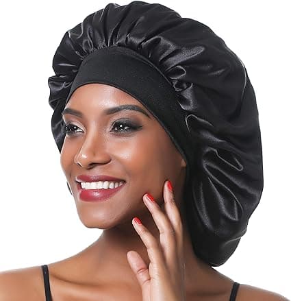 Bred Elastisk Satin Nat Hue til Kvinder, Langt Hår, Krøllet