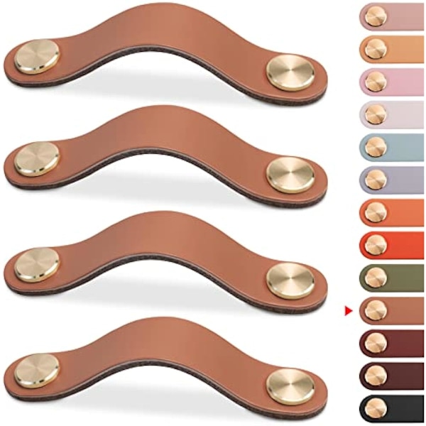 13,8 cm Ljus Kaffe 4-pack Läder Låda Drag Ljus Kaffe Skåp Handtag  Byrå Knoppar Skåp Dörrhandtag, Läder