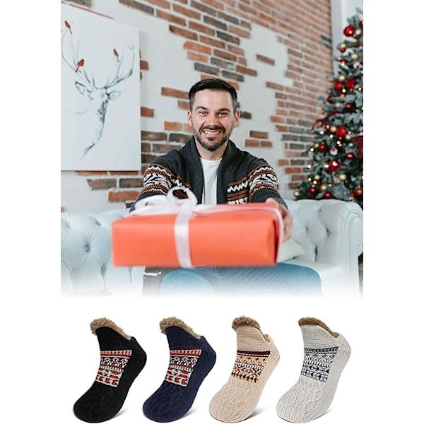 Vinterstrumpor för män, halkfria: Varma termiska strumpor för hemmet med Sherpa-fyllning, julklapp