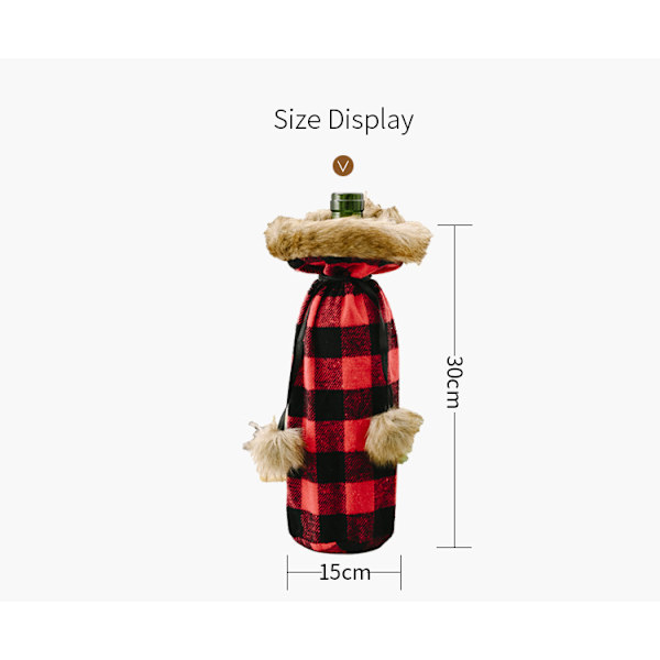 8 stk. julevinflaskeovertræk Buffalo Plaid vingaveposer juleimiterede pels sweater vin B