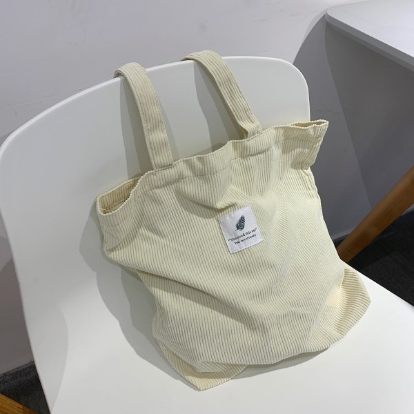 Corduroy Taske Tote Bag Skulder Taske Shopping Tote Bag (Hvid)