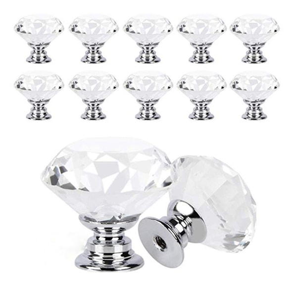 [12 delar]Låddörrhandtag klar diamant med skruvar, enkla runda hål lådknoppar för kök