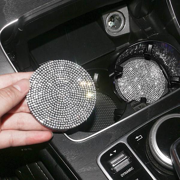 Bling Kopholder Coasters til Bil, 2 STK Universal Skridsikker Kopholder, Indlejrede Dekorative Coasters Skinnende Krystal Bilinteriør Tilbehør Gaver til W