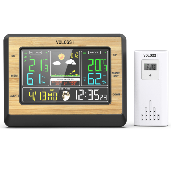 Vejrstation trådløs med udendørs sensor, termometer hygrometer barometer indendørs udendørs