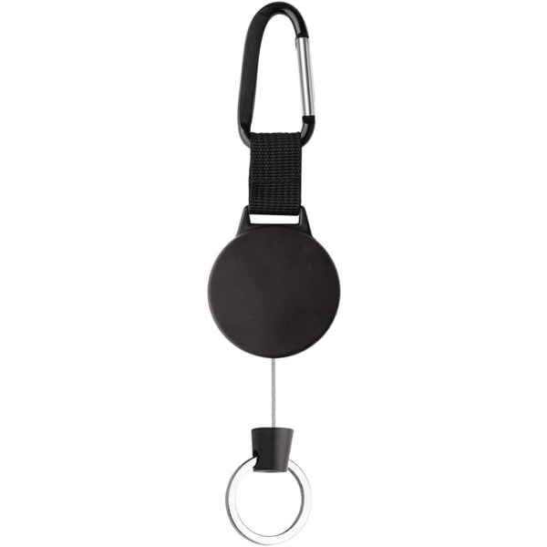 Heavy-duty retractable key ring with 65 cm steel cable, black