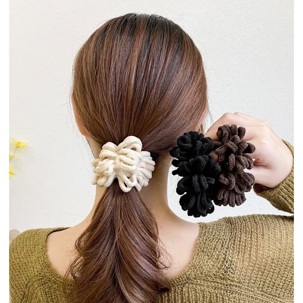 10 stk. Multifarvede Smertefrie Bomulds Fluffy Plush Elastiske Hår Scrunchies Hårbånd Ponytail Holdere Strikkede Scrunchies Bomuld