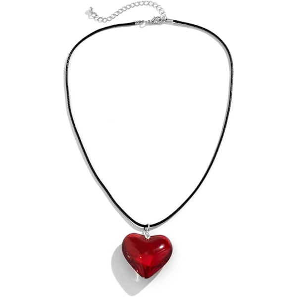 1 stk. Chunky Puffy Hjerte Choker Halskæde til Kvinder Stor Glas Hjerte Vedhæng Halskæde med Elegant Flettet Bue Justerbar