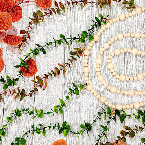 Punainen ja vihreä riippuva eukalyptus Boho seinäkoriste Suuri makuuhuoneen riippuva puinen helmikoriste Teko-eukalyptus Luonnollinen