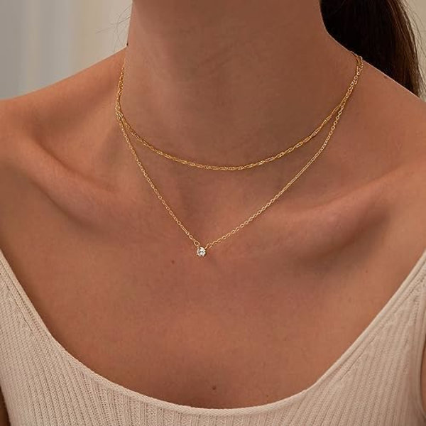 Diamanthalskjeder for kvinner, delikate 14k gull/sterlingsølv choker halskjede enkle gullbelagte CZ smykker halskjeder for