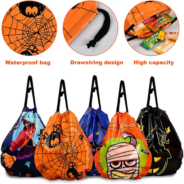 27 stk Halloween godteriposer, 9 design, Halloween gaveposer, plast godteripose med snøring, Ca