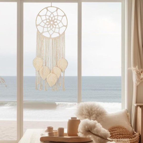 Nice Dream Makrame Drømmekatchere til Soveværelse Voksen Drømmekatcher Væghængning Stor Boho Væghængning med 5 Vævede Fjer