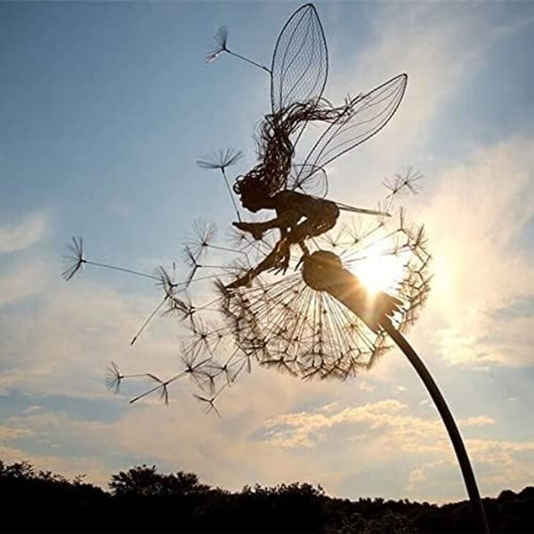 Blomma älva älva dansar med ängel maskros skulptur meta