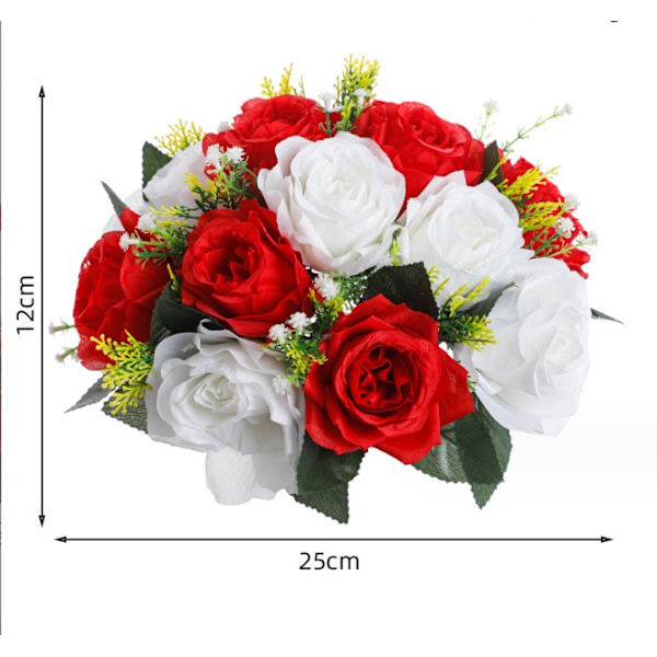 (Röd & Vit) 1 st Konstgjorda Blommor, Plastrosor med Bas
