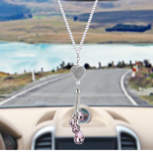 Hjerteformet Rhinestone Bilspejl Vedhæng - 1 stk