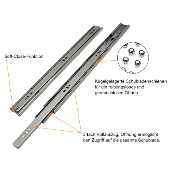 4 stk 350mm skuffeskinner Skuffeskinner med automatisk retur Full Extension Slide 45mm