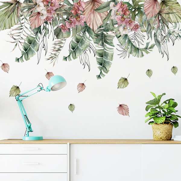 Boho tropiske blad veggklistremerker grønne planter palmeblad veggklistremerker