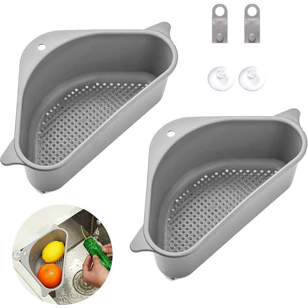 (230×140×90mm) 2 stk. Trekant Sink Holder, Sink Avløpskurver med Sugkopp Multifunksjonelle Sink Avløp for Kjøkken B