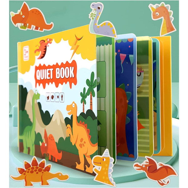 （Dinosaur-B）Montessori hiljainen kirja, hiljainen kirja, hiljainen kirja 2-6-vuotiaille taaperoille, Montessori esikouluopettaja