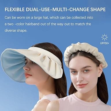(Svart) Dame Visor, Anti UV Visor Cap, Foldbar Hat, Bred Bremm