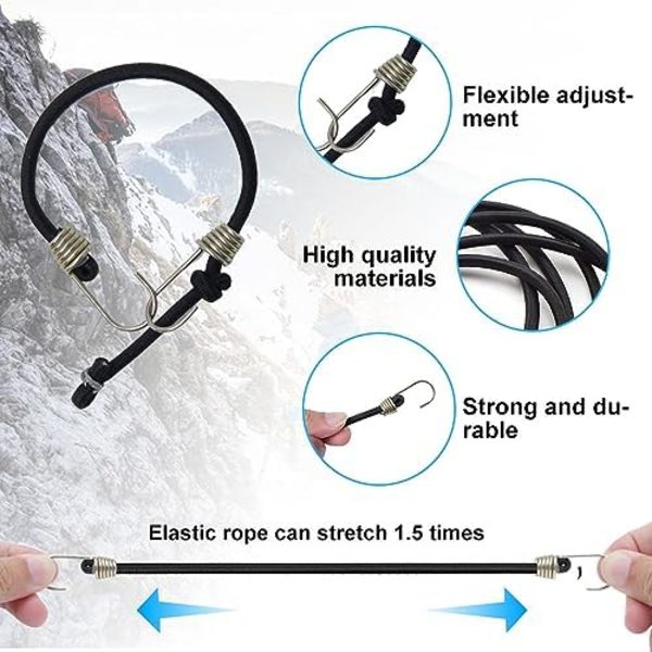12 stk Elastiske Strikker med Kroker, Bungee-Snører med Kroker, Elastiske Strikker med Kroker