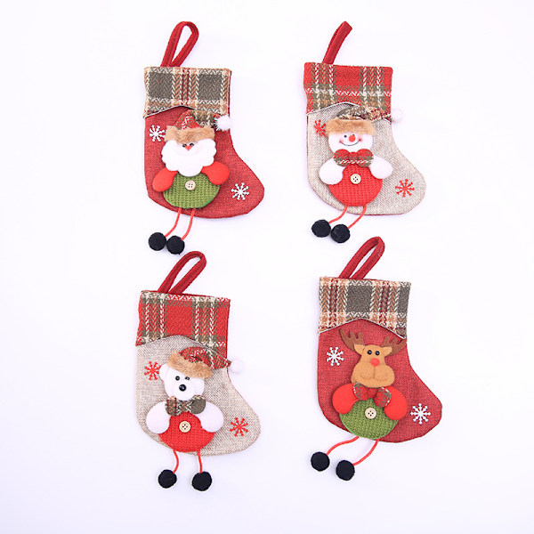 Julstrumpor, 4-pack julgåva påse dekoration present björn,