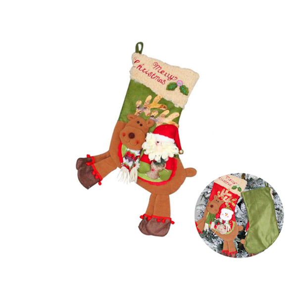 Julstrumpa med häst och rådjur, lång fot, godispåse, jul