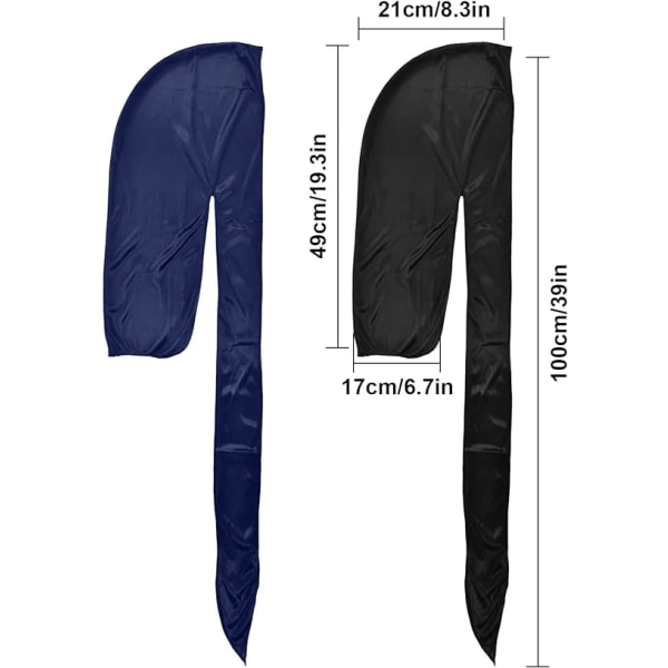 2 stk. Sort Blå Silke Durag Unisex Hue Hat Durag til Mænd Kvinder
