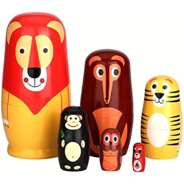 6 stk Russiske Nesting Dolls, Søde Tegnefilmdyr Håndlavet Træ Stakke Matryoshka Nesting Dolls til Børn Fødselsdag Ønske