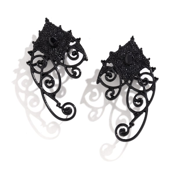 Elf Øremanchetter Ørepynt Gothic Svart Strass Elven Fairy Øremanchetter Punk Filigran Wrap Brusk Klatrer Stud Ørepynt