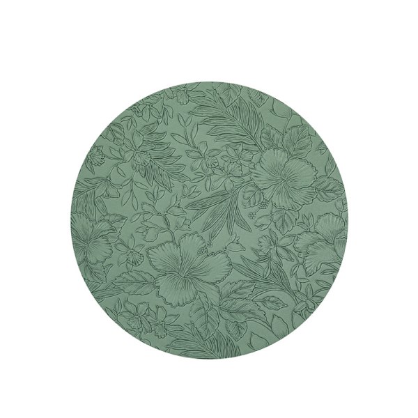 Pestävät tablettiliinat | 4 pyöreän tablettiliinan ja lasinalusen setti (34 x 34 cm) vihreää ja mustaa nahkaa | Kaksipuoliset liukumattomat tablettiliinat | Lämmönkestävät