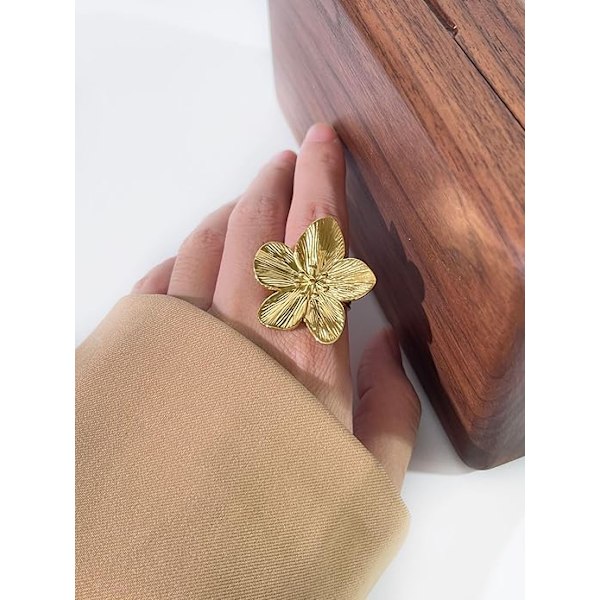 Guld Blomring för Kvinnor Trendig Silver Blom Statement Ring Justerbar Minimalistisk Ring Smycke