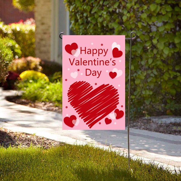 2 stycken Happy Valentine trädgårdsflagga dubbelsidig 12 x 18 tum, Alla hjärtans dag dekorationer för trädgården Alla hjärtans dag Par