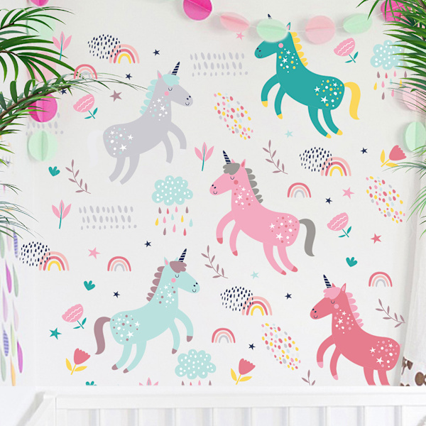 4 stk. Unicorn Vægstickers - Mur Stik
