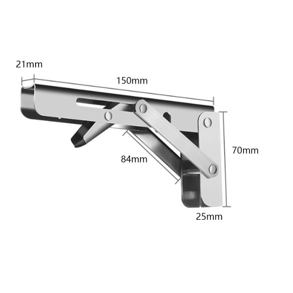 2 stk. Foldbare Braketter 150mm, Vegghyllebrakett, Hyllebrakett, Maksimal Belastning 50kg (uten tre