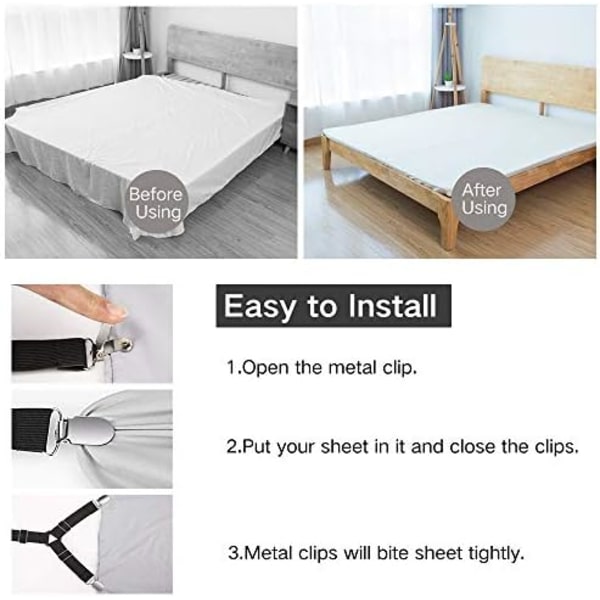 7-30 cm Sängilakanankiinnikkeet, 4 kpl Säädettävät Kolmionmuotoiset Elastisen Suspenders Gripper Holder Straps Clip Sängille, Mattr