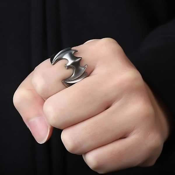 Fledermusringe til Mænd Kvinder Justerbar Sort Cool Punk Goth Åben Fledermausvinge Ringe Cosplay Halloween Smykker til Kæreste Brot