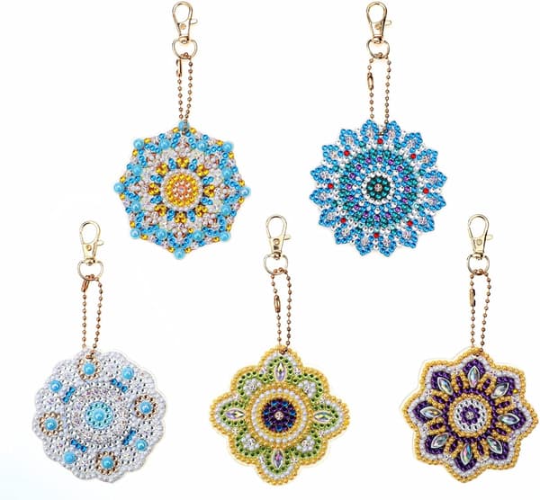 5 stk. 5D DIY Mandala Diamantmaleri Nøgleringe, Dobbelt-S