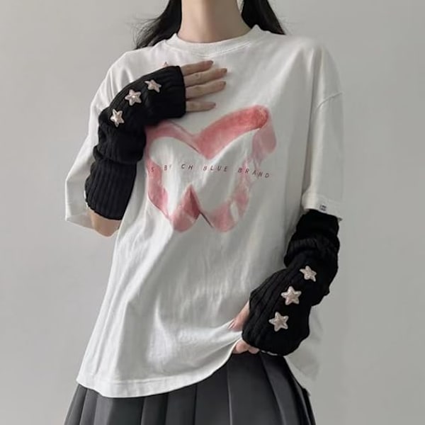 1 Par Kvinnelige Tenårings Strikket Armvarmere Japansk Harajuke Cosplay Lolita Søte Fingerløse Votter Tommelhull Hansker