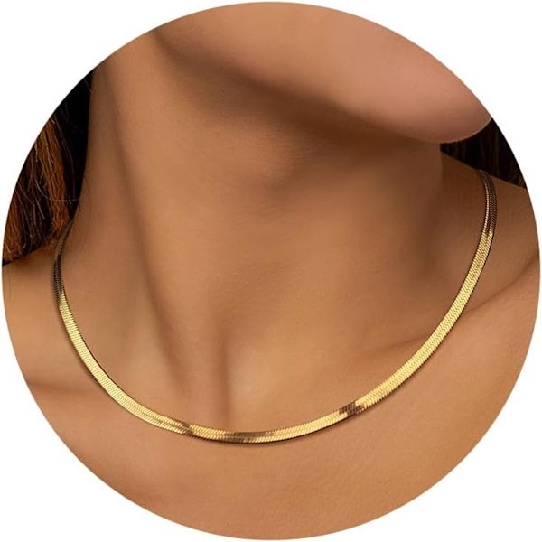 Gul Halsband Ormkedja 14K Guldförgylld för Kvinnor Gul Halsband Fisksbensmönster Rostfritt Stål Smycken Justerbar Kvinnor N
