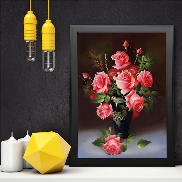 (30x40cm) Blommdiamantmålning, DIY 5D Rosa Ros Diamant A