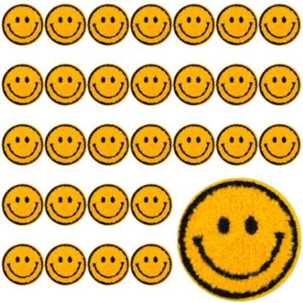 30 stk. Gule Smiley Ansigts Stryge-på-lapper til Tøj Søde Stryge-på-lapper til Tøj, Huer og DIY Håndværk