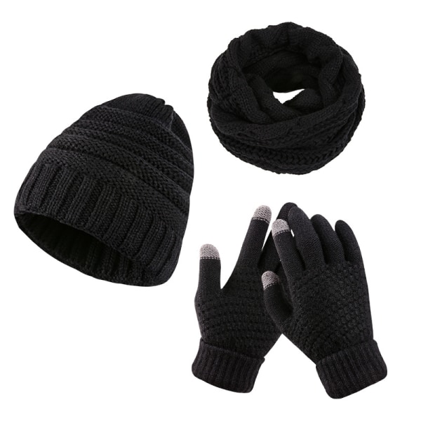 Neulottu hattu talvihattu huivisarja set fleece bobble touchscree