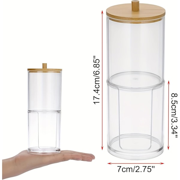 1 stk 2 i 1 Bomullspute Dispenser, Bomullspinneboks, Baderomsboks, Akryl Bomullspinneoppbevaring for Toalettsaker, Sminkebord, Hylle, Soverom, Kjøkken,